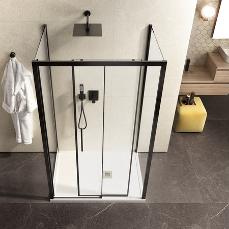 Box doccia tre lati con profili neri scorrevole anticalcare 195 Lagoa