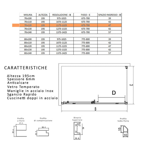 Box doccia tre lati scorrevole cristallo 6mm h195 LAGOA-TRIO