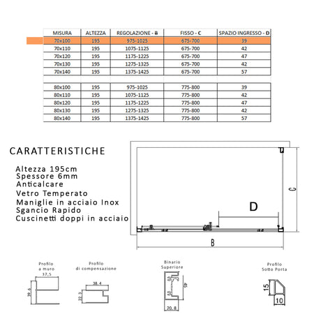 Box doccia due lati con profili neri scorrevole cristallo 6mm h195 LAGOA DUO