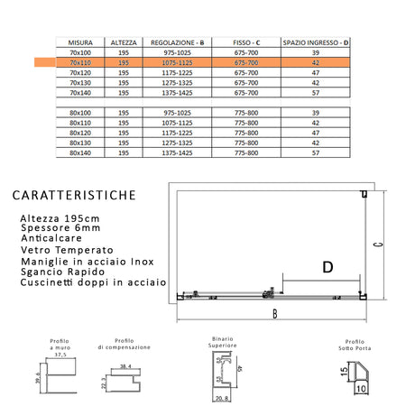 Box doccia due lati con profili neri scorrevole cristallo 6mm h195 LAGOA DUO