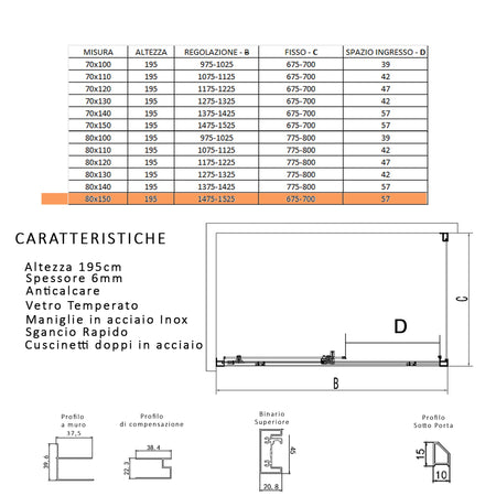 Box doccia due lati con profili neri scorrevole cristallo 6mm h195 LAGOA DUO