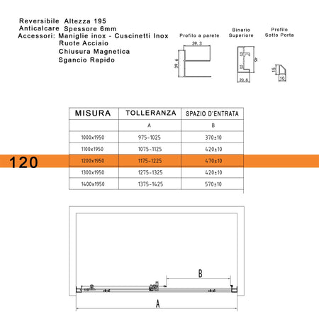 Porta doccia scorrevole nicchia cristallo 6mm h195 anticalcare LAGOA
