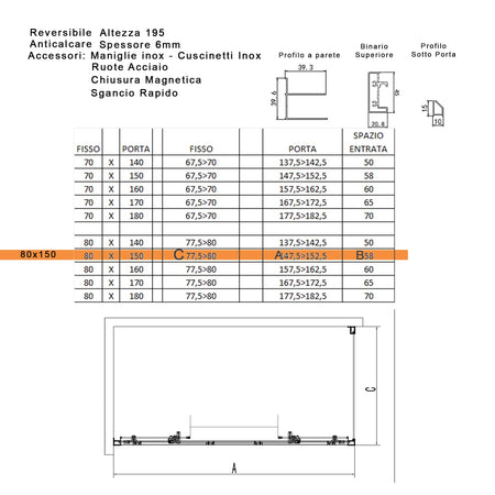 Box doccia tre lati con profili neri scorrevole cristallo 6mm h195 LAGOA-TRIO