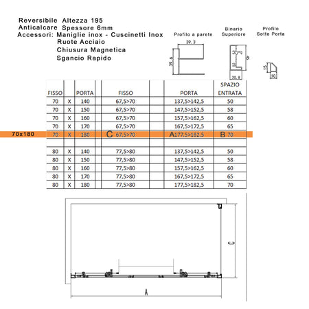 Box doccia tre lati scorrevole cristallo 6mm h195 LAGOA-TRIO