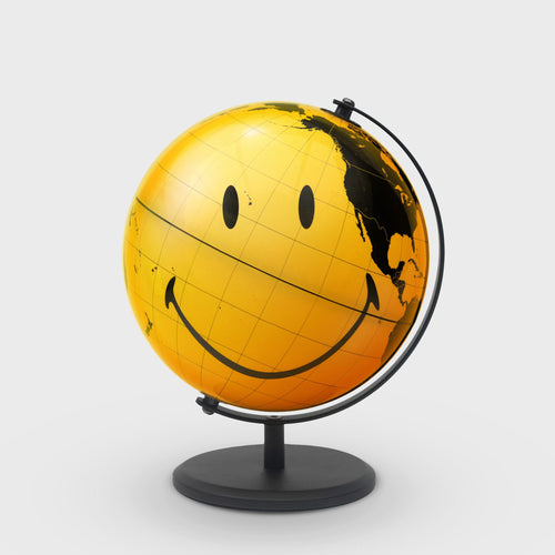 Mappamondo Smiley â? Globo girevole da scrivania giallo con faccina sorridente