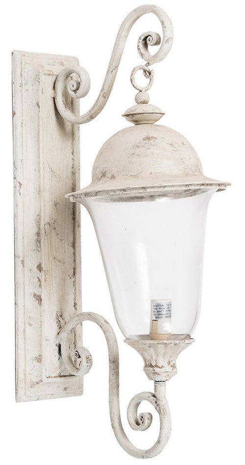 Biscottini Lampada applique a muro elettrificata in ferro battuto finitura bianca anticata L28xPR20xH54,5 cm