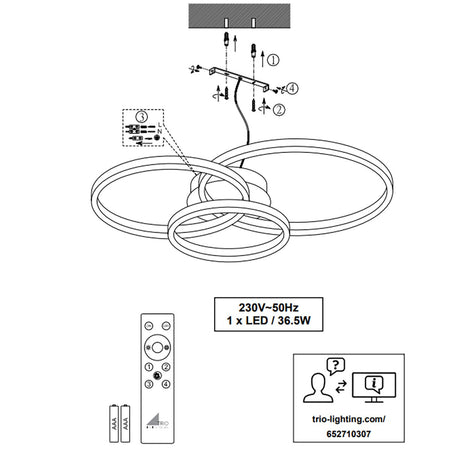 Plafoniera TRIO Lighting AARON 652710342 LED RGBW 4200LM metallo antracite lampada soffitto ultramoderna telecomando