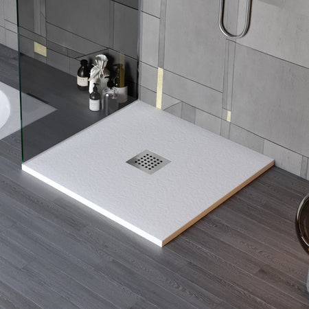 Piatto doccia in marmo resina effetto pietra con foro centrale Grigio Chiaro Chic