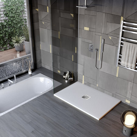 Piatto doccia in marmo resina effetto pietra con foro centrale Grigio Chiaro Chic