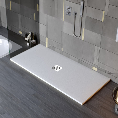 Piatto doccia in marmo resina effetto pietra con foro centrale Grigio Chiaro Chic