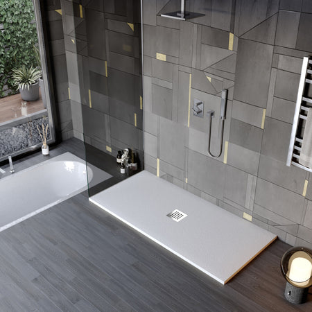 Piatto doccia in marmo resina effetto pietra con foro centrale Grigio Chiaro Chic