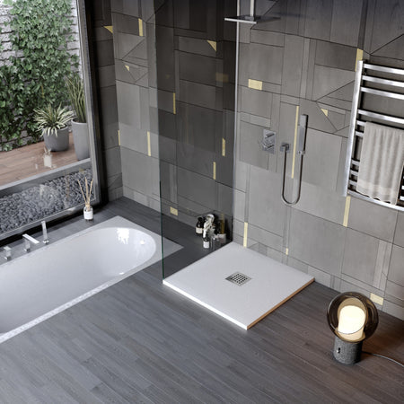 Piatto doccia in marmo resina effetto pietra con foro centrale Grigio Chiaro Chic