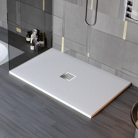 Piatto doccia in marmo resina effetto pietra con foro centrale Grigio Chiaro Chic