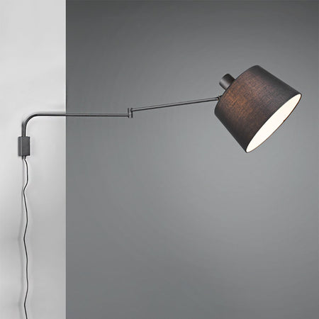 Braccio parete snodabile orientabile Trio Lithing BALDO 200600132 E27 LED metallo nero paralume tessuto