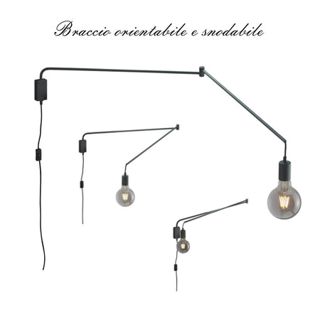 Braccio parete snodabile orientabile Trio Lithing LINE 200200132 E27 LED metallo nero