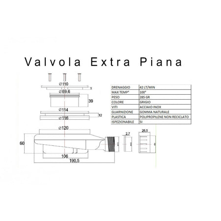 Piatto doccia in marmo resina effetto pietra con foro centrale Bianco Chic