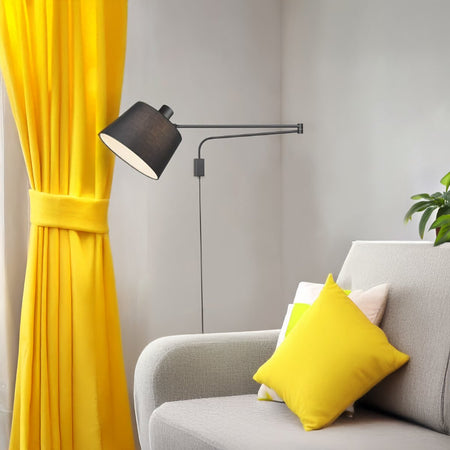 Braccio parete snodabile orientabile Trio Lithing BALDO 200600132 E27 LED metallo nero paralume tessuto