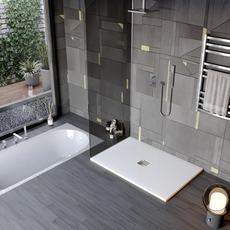 Piatto doccia in marmo resina effetto pietra con foro centrale Bianco Chic