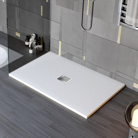 Piatto doccia in marmo resina effetto pietra con foro centrale Bianco Chic