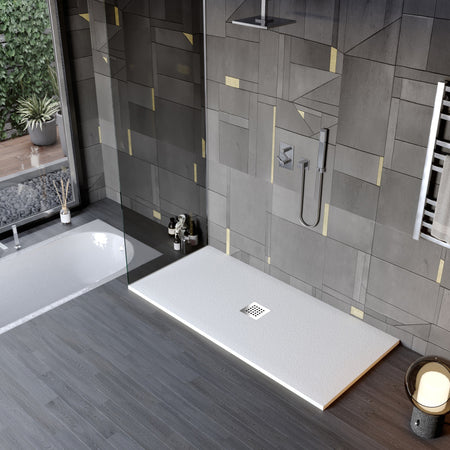 Piatto doccia in marmo resina effetto pietra con foro centrale Bianco Chic