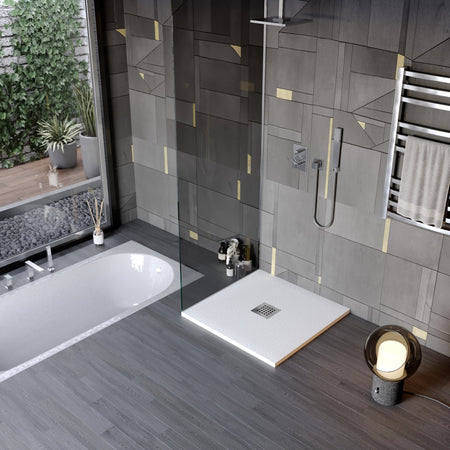 Piatto doccia in marmo resina effetto pietra con foro centrale Bianco Chic