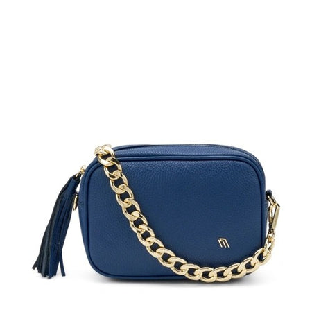 Frau borsa in pelle con catena col. blu B405