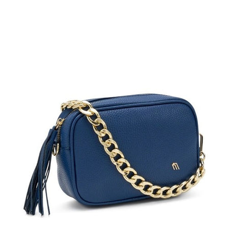 Frau borsa in pelle con catena col. blu B405