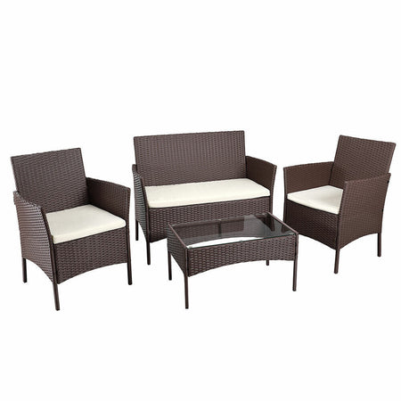 Set da Giardino 4pz in Polyrattan 2 Poltrone 1 Tavolino 1 Divano uso Esterno Marrone