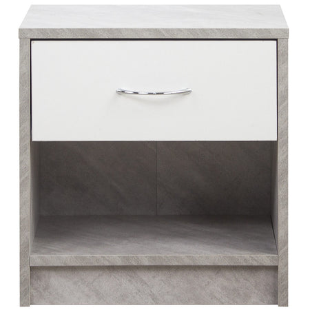 Comodino Bicolore 1 Cassetto e Ripiano Inferiore Design Moderno H41cm Bianco Cemento