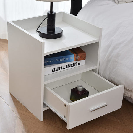 Mobile Comodino in Legno Bianco 1 Cassetto 2 Ripiani Salvaspazio 35x38H45 cm