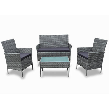 Set da Giardino 4pz in Polyrattan 2 Poltrone 1 Tavolino 1 Divano uso Esterno Grigio