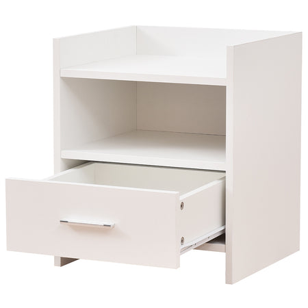Mobile Comodino in Legno Bianco 1 Cassetto 2 Ripiani Salvaspazio 35x38H45 cm