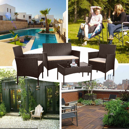 Set da Giardino 4pz in Polyrattan 2 Poltrone 1 Tavolino 1 Divano uso Esterno Marrone