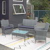 Set da Giardino 4pz in Polyrattan 2 Poltrone 1 Tavolino 1 Divano uso Esterno Grigio