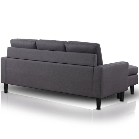 Divano 3 Posti con Penisola Convertibile 183x124 H83 cm Tessuto Grigio