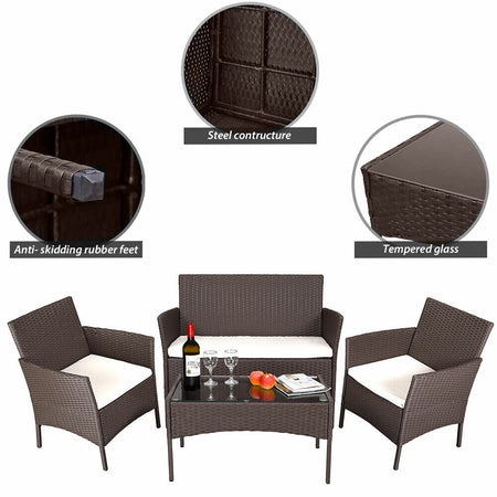 Set da Giardino 4pz in Polyrattan 2 Poltrone 1 Tavolino 1 Divano uso Esterno Marrone