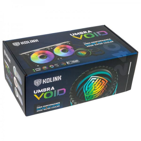 Kolink Umbra Void 240 ARGB e' un dissipatore a liquido con un radiatore da 240mm.