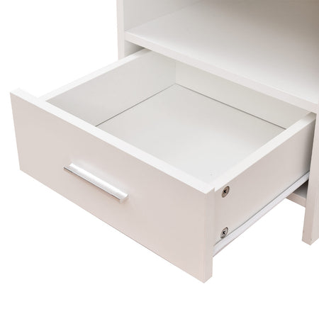 Mobile Comodino in Legno Bianco 1 Cassetto 2 Ripiani Salvaspazio 35x38H45 cm
