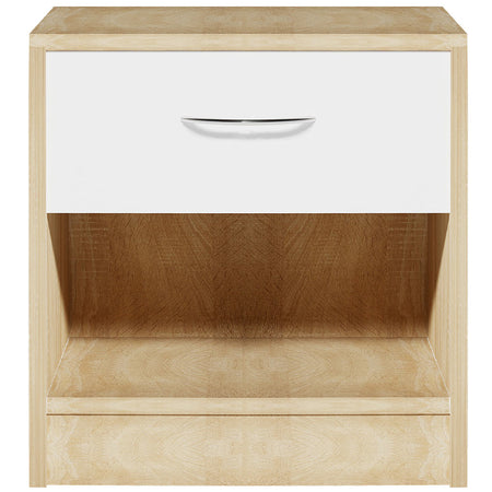 Comodino Bicolore 1 Cassetto e Ripiano Inferiore Design Moderno H41cm Bianco Quercia
