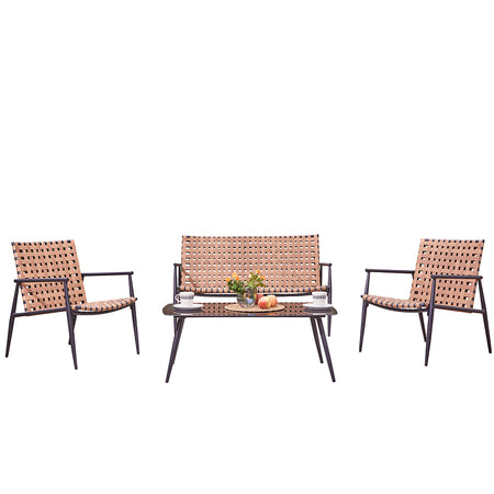 Arredamento da Giardino 4posti 2Poltrone Divano Tavolino in Polyrattan Resistente
