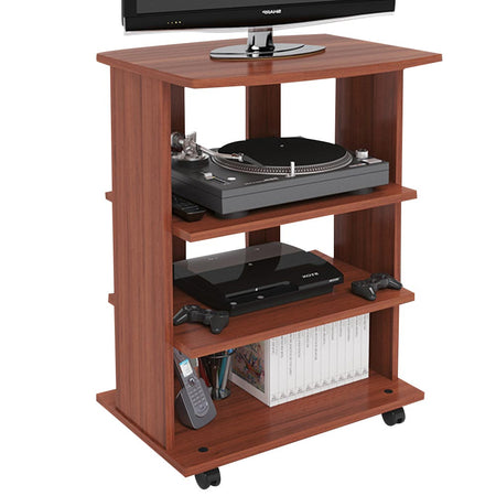 Mobile Multiuso in Legno Nobilitato 3 Ripiani e 4 Ruote Ciliegio 60x45 H80cm