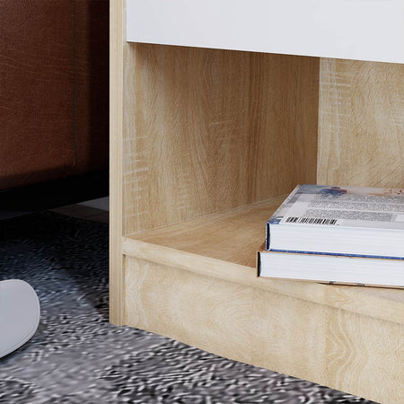 Comodino Bicolore 1 Cassetto e Ripiano Inferiore Design Moderno H41cm Bianco Quercia