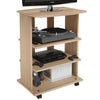 Mobile Multiuso in Legno Nobilitato 3 Ripiani e 4 Ruote Quercia 60x45 H80cm
