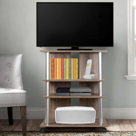 Mobile TV in Legno con 4Ruote e 3 Ripiani Carrello Porta Televisore Moderno Beige