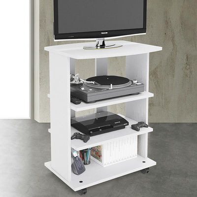 Mobile Multiuso in Legno Nobilitato 3 Ripiani e 4 Ruote Bianco 60x45 H80cm