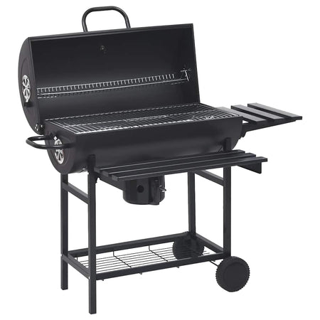 Barbecue per esterno a Barile con Ruote e Ripiani Acciaio Nero 115x85x95 cm