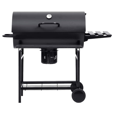 Barbecue per esterno a Barile con Ruote e Ripiani Acciaio Nero 115x85x95 cm