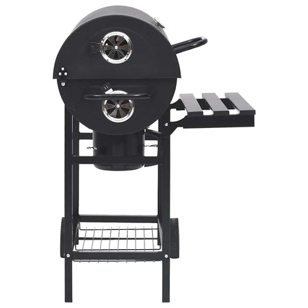 Barbecue per esterno a Barile con Ruote e Ripiani Acciaio Nero 115x85x95 cm