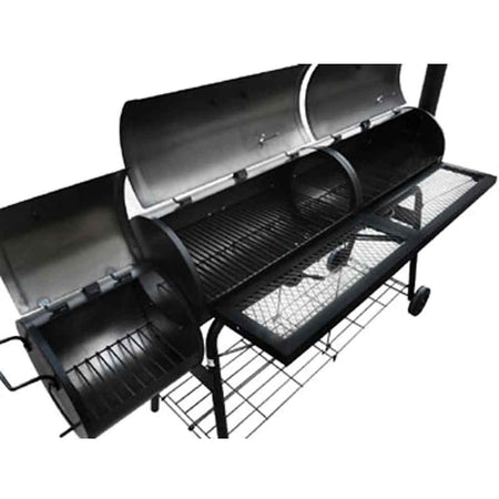 Barbecue con Affumicatore Nevada XL Nero Manici Legno Ruote e 2 ripiani