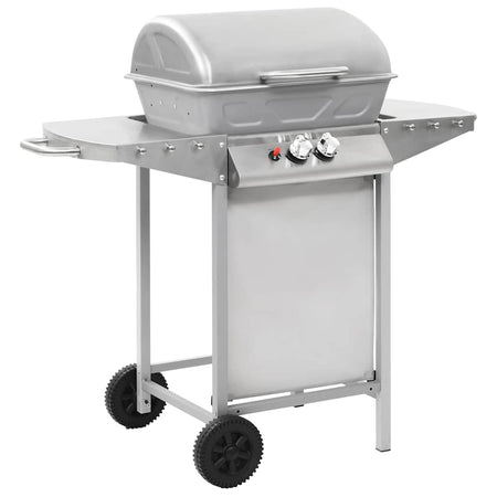 Barbecue a Gas GPL con Griglia 2 Fornelli Argento Acciaio Inox e 2 Ruote